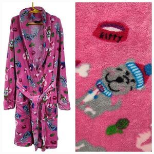 Girls Pink Cats & Dogs Fuzzy Robe Large 10/12 Faux Fur Fleece Sleepwear Bathrobe